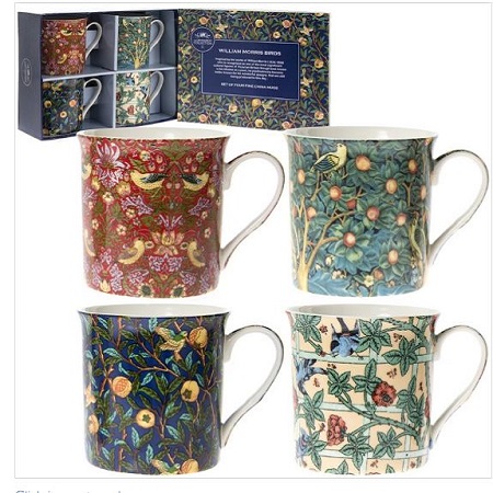 William Morris Birds Collection Breakfast Latte Tea Mugs Set of 4 Gift Boxed