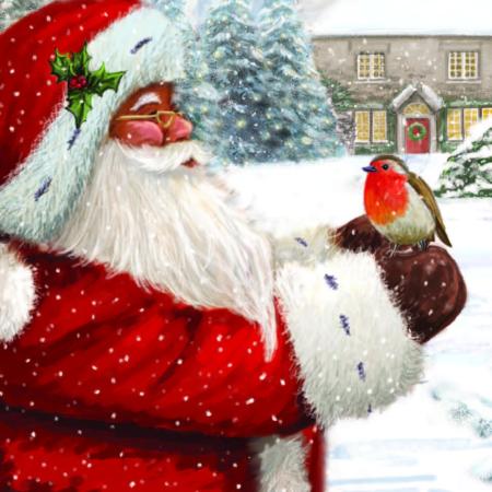 Santa with friendly robin - 10 cards