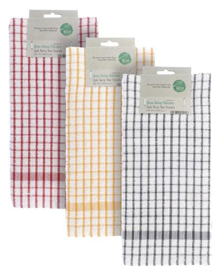 Pack of 2 eco friendly terry tea towels