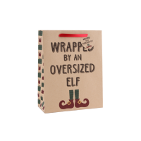 Wrapped by an oversized elf' large gift bag