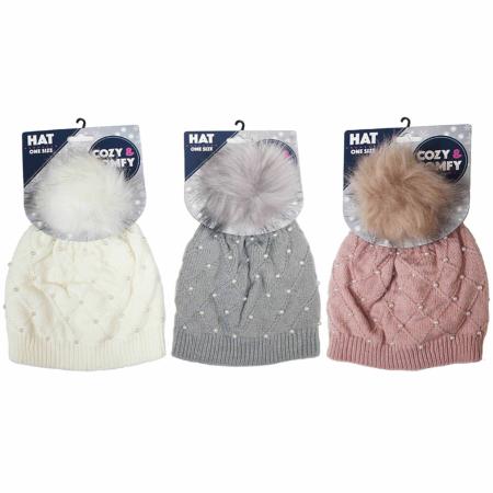 Ladies pearl bobble hat