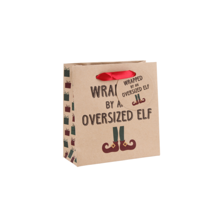 Wrapped by an oversized elf' small gift bag