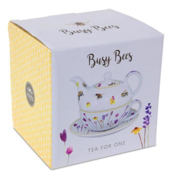 Busy Bees Tea for One Teapot Set Cup and Saucer Watercolour Floral Print Design
