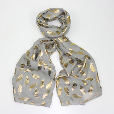 Foil feather whimsy grey scarf