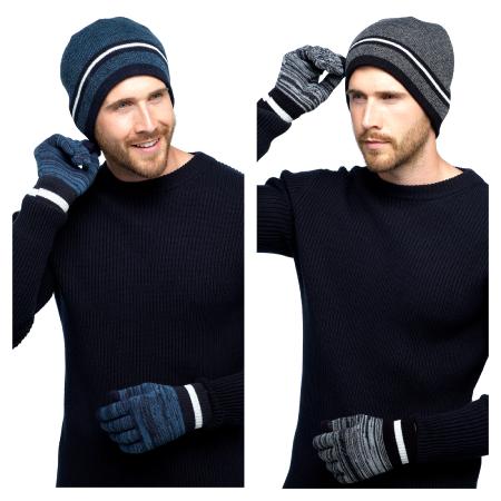 Mens hat and touchscreen gloves set